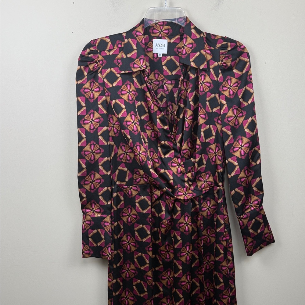 Misa Los Angeles X Anthropologie silky long sleeve abstract print Maxi with slit - Picture 4 of 11